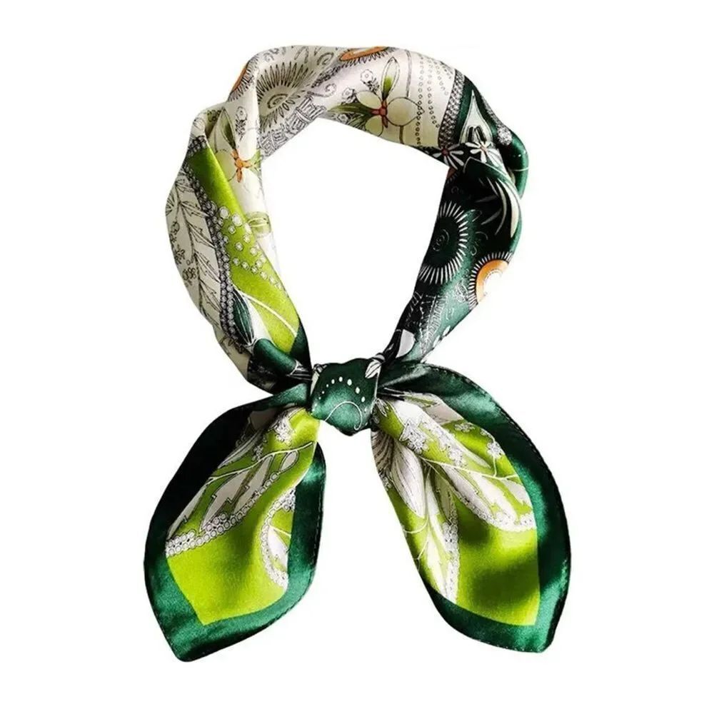 Green Pattern Mulberry Silk Neck Scarf